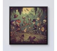 Warren Reed - Designer Cartoonish Skeletons Having A Party Framed Canvas in Black | Size: W30" x H30" Warren Reed - Designer Black W30" x H30"