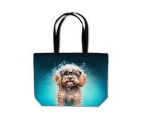 Warren Reed - Designer Cavapoo Dog With Glasses Splashart Beach Shopper Tote Bag Warren Reed - Designer Multicolor