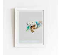 Warren Reed - Designer Charging Polar Bear Framed Art Print in White | Size: W16" x H24" Warren Reed - Designer White W16" x H24"