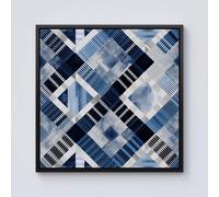 Warren Reed - Designer Checkered Square Black & Blue Framed Canvas | Size: w10 inch x h10 inch Warren Reed - Designer Black w10 inch x h10 inch