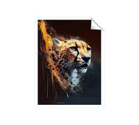 Warren Reed - Designer Cheetah Face Splashart Dark Background Unframed Art Print | Size: W16" x H24" Warren Reed - Designer Multicolor W16" x H24"