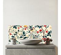 Warren Reed Designer Chirping Away in the Trees Glass Bathroom Splashback 25 x 60cm - Size: 25 x 60 x 0.6cm - Multi - Warren Reed - Designer - Wilko