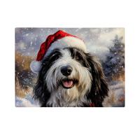 Warren Reed - Designer Christmas Bearded Collie Glass Chopping Board Warren Reed - Designer Multicolor