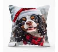 Warren Reed - Designer Christmas Cavalier King Charles Spaniel Cushion in Black | Size: 60 cm x 60 cm Warren Reed - Designer Black 60 cm x 60 cm