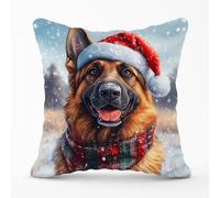 Warren Reed - Designer Christmas German Shepherd Cushion in Brown | Size: 45 cm x 45 cm Warren Reed - Designer Brown 45 cm x 45 cm
