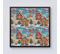 Warren Reed - Designer Christmas Gingerbread House Framed Canvas in Black | Size: W30" x H30" Warren Reed - Designer Black W30" x H30"