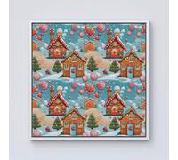 Warren Reed - Designer Christmas Gingerbread House Framed Canvas in Off-White | Size: W16" x H16" Warren Reed - Designer Off-White W16" x H16"