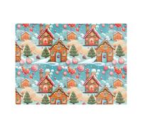 Warren Reed - Designer Christmas Gingerbread House Glass Chopping Board, Blue