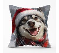 Warren Reed - Designer Christmas Husky Cushion in Grey | Size: 45 cm x 45 cm Warren Reed - Designer Grey 45 cm x 45 cm