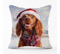 Warren Reed - Designer Christmas Irish Setter Cushion in Brown | Size: 45 cm x 45 cm Warren Reed - Designer Brown 45 cm x 45 cm
