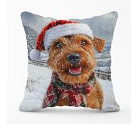 Warren Reed - Designer Christmas Irish Terrier Cushion in Brown | Size: 45 cm x 45 cm Warren Reed - Designer Brown 45 cm x 45 cm