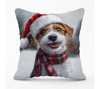 Warren Reed - Designer Christmas Jack Russell Cushion in Brown | Size: 45 cm x 45 cm Warren Reed - Designer Brown 45 cm x 45 cm