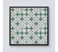 Warren Reed - Designer Christmas Quilting Squares, Green & White, Geometric Framed Canvas in Black | Size: w40 inch x h40 inch Warren Reed - Designer Black w40 inch x h40 inch
