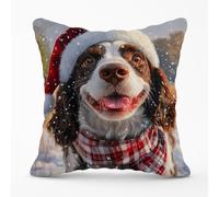Warren Reed - Designer Christmas Springer Spaniel Cushion in Brown | Size: 45 cm x 45 cm Warren Reed - Designer Brown 45 cm x 45 cm