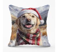 Warren Reed - Designer Christmas Yellow Labrador Cushion | Size: 45 cm x 45 cm Warren Reed - Designer Yellow 45 cm x 45 cm