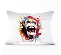 Warren Reed - Designer Coloured Splashart Crazy Monkey Face Cushions in Red | Size: 33 cm x 48 cm Warren Reed - Designer Red 33 cm x 48 cm