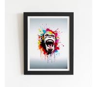 Warren Reed - Designer Coloured Splashart Crazy Monkey Face Framed Art Print in Black | Size: W16" x H24" Warren Reed - Designer Black W16" x H24"
