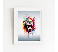 Warren Reed - Designer Coloured Splashart Crazy Monkey Face Framed Art Print in White | Size: W12" x H16" Warren Reed - Designer White W12" x H16"
