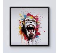 Warren Reed - Designer Coloured Splashart Crazy Monkey Face Framed Canvas in Black | Size: W16" x H16" Warren Reed - Designer Black W16" x H16"