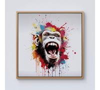 Warren Reed - Designer Coloured Splashart Crazy Monkey Face Framed Canvas in Light Brown | Size: w40 inch x h40 inch Warren Reed - Designer Light Brown w40 inch x h40 inch
