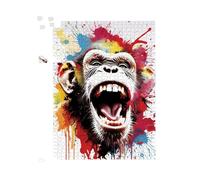 Warren Reed - Designer Coloured Splashart Crazy Monkey Face Jigsaw Puzzle in Red | Size: 1000 Pieces Warren Reed - Designer Red 1000 Pieces