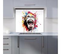 Warren Reed - Designer Coloured Splashart Crazy Monkey Face Kitchen Splashback in Red | Size: 600mm x 750mm Warren Reed - Designer Red 600mm x 750mm