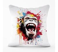 Warren Reed - Designer Coloured Splashart Crazy Monkey Face Outdoor Cushion in Red | Size: 45 cm x 45 cm Warren Reed - Designer Red 45 cm x 45 cm