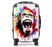 Warren Reed - Designer Coloured Splashart Crazy Monkey Face Suitcase Cabin, Multi
