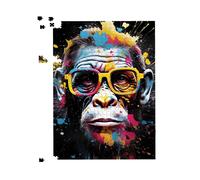 Warren Reed - Designer Coloured Splashart Monkey Face Jigsaw Puzzle in Blue | Size: 500 Piece Warren Reed - Designer Blue 500 Piece
