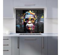 Warren Reed - Designer Coloured Splashart Monkey Face Kitchen Splashback in Blue | Size: 600mm x 750mm Warren Reed - Designer Blue 600mm x 750mm
