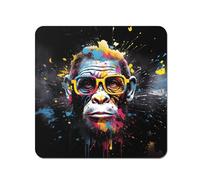 Warren Reed - Designer Coloured Splashart Monkey Face with Glasses Coasters - Set of 4 in Blue Warren Reed - Designer Blue