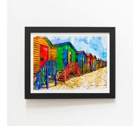 Warren Reed - Designer Colourful Beach Cottages Sketch Framed Art Print in Black | Size: W16" x H24" Warren Reed - Designer Black W16" x H24"