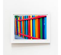 Warren Reed - Designer Colourful Fence Framed Art Print in White | Size: W24" x H36" Warren Reed - Designer White W24" x H36"