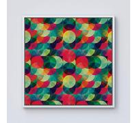 Warren Reed - Designer Colourful Grunge Circle Pattern Framed Canvas in Off-White | Size: W30" x H30" Warren Reed - Designer Off-White W30" x H30"