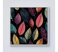 Warren Reed - Designer Colourful Leaves Pattern Framed Canvas in Off-White | Size: W30" x H30" Warren Reed - Designer Off-White W30" x H30"
