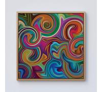 Warren Reed - Designer Colourful Wave Pattern Framed Canvas in Light Brown | Size: w40 inch x h40 inch Warren Reed - Designer Light Brown w40 inch x h40 inch