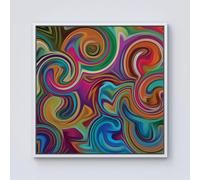 Warren Reed - Designer Colourful Wave Pattern Framed Canvas in Off-White | Size: w40 inch x h40 inch Warren Reed - Designer Off-White w40 inch x h40 inch
