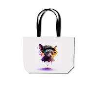 Warren Reed - Designer Cornish Rex With Glasses Splashart Beach Shopper Tote Bag Warren Reed - Designer Multicolor