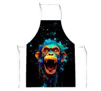 Warren Reed - Designer Crazy Monkey face Splashart Apron in Blue Warren Reed - Designer Blue
