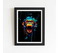 Warren Reed - Designer Crazy Monkey face Splashart Framed Art Print in Black | Size: W24" x H36" Warren Reed - Designer Black W24" x H36"