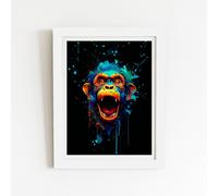 Warren Reed - Designer Crazy Monkey face Splashart Framed Art Print in White | Size: W16" x H24" Warren Reed - Designer White W16" x H24"