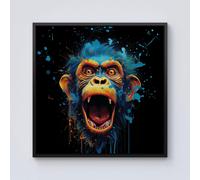 Warren Reed - Designer Crazy Monkey face Splashart Framed Canvas in Black | Size: w10 inch x h10 inch Warren Reed - Designer Black w10 inch x h10 inch