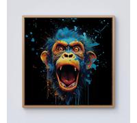 Warren Reed - Designer Crazy Monkey face Splashart Framed Canvas in Light Brown | Size: w40 inch x h40 inch Warren Reed - Designer Light Brown w40 inch x h40 inch