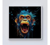 Warren Reed - Designer Crazy Monkey face Splashart Framed Canvas in Off-White | Size: W30" x H30" Warren Reed - Designer Off-White W30" x H30"