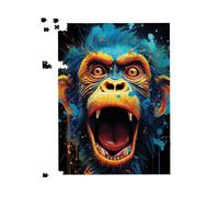 Warren Reed - Designer Crazy Monkey face Splashart Jigsaw Puzzle in Blue | Size: 500 Piece Warren Reed - Designer Blue 500 Piece