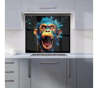 Warren Reed - Designer Crazy Monkey face Splashart Kitchen Splashback in Blue | Size: 600mm x 750mm Warren Reed - Designer Blue 600mm x 750mm