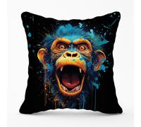Warren Reed - Designer Crazy Monkey face Splashart Outdoor Cushion in Blue | Size: 60 cm x 60 cm Warren Reed - Designer Blue 60 cm x 60 cm