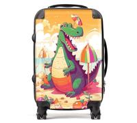 Crocodile On A Beach Holiday Suitcase Warren Reed - Designer Yellow Cabin