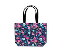 Warren Reed - Designer Cute Colourful Flower Pattern Beach Shopper Tote Bag in Blue Warren Reed - Designer Blue