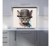 Warren Reed - Designer Devon Rex Cat With Glasses Splashart Kitchen Splashback W600Mm X H600Mm, Multi